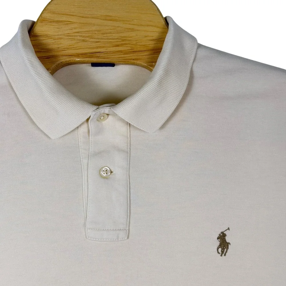 Vintage Polo Ralph Lauren Polo Shirt Mens L Ivory Cream Long Sleeve Classic Pony